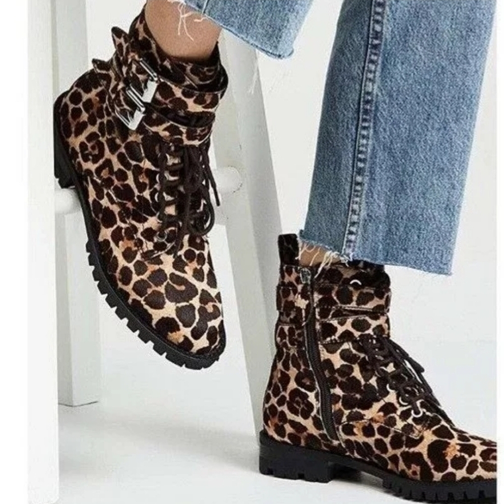 Rebecca Minkoff Jaiden Cowhide Animal Print Combat Boots - Picture 1 of 11
